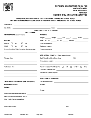 Physical Examination Form for Students