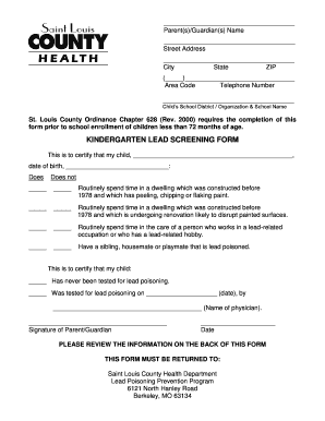 KinderGarten Lead Screening Form