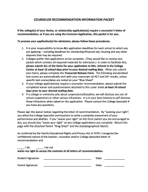 Counselor Recommendation Information Packet