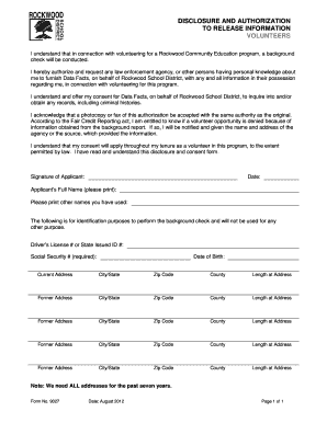 Volunteer Background Check Authorization Form