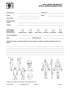 School Nurse Child Abuse and Neglect Documentation Form
