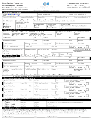 Blue Cross Blue Shield of Massachusetts Enrollment and Change Form
