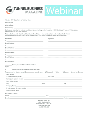Attendee CEU Order Form for Webinar Event