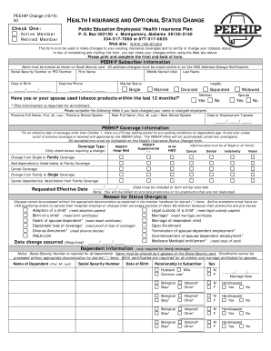 PEEHIP Health Insurance Status Change Form