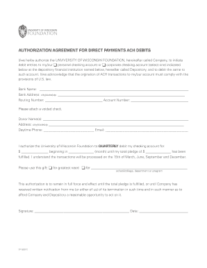 University of Wisconsin Foundation Direct Payment Authorization