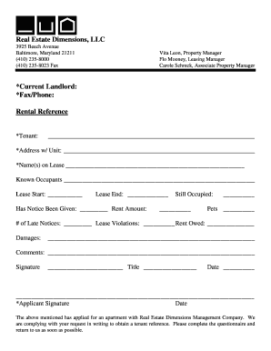 Rental Reference Form