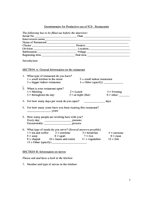 Restaurant Stove Usage Questionnaire