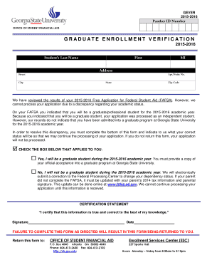 Graduate Enrollment Verification Form
