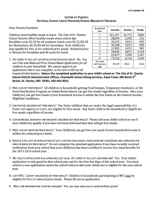 Free and Reduced Price School Meals Application