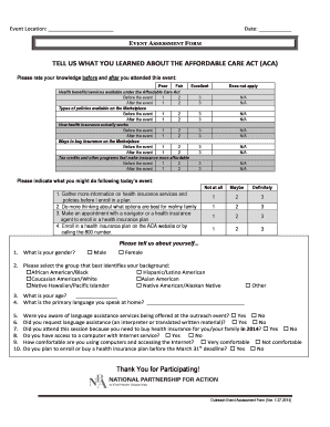 ACA Outreach Event Assessment Form