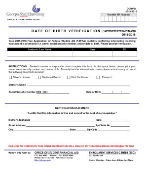 Date of Birth Verification Form for Mother