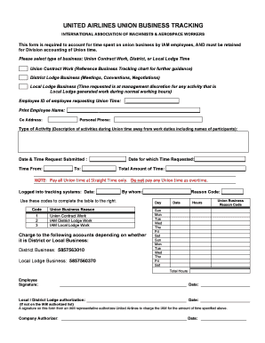 United Airlines Union Business Tracking Form
