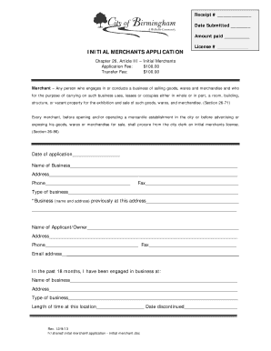 Initial Merchant Application