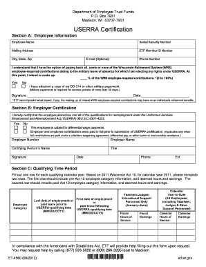 Wisconsin USERRA Certification Form