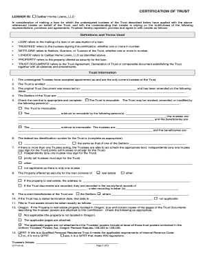 Certification of Trust for Loan Application