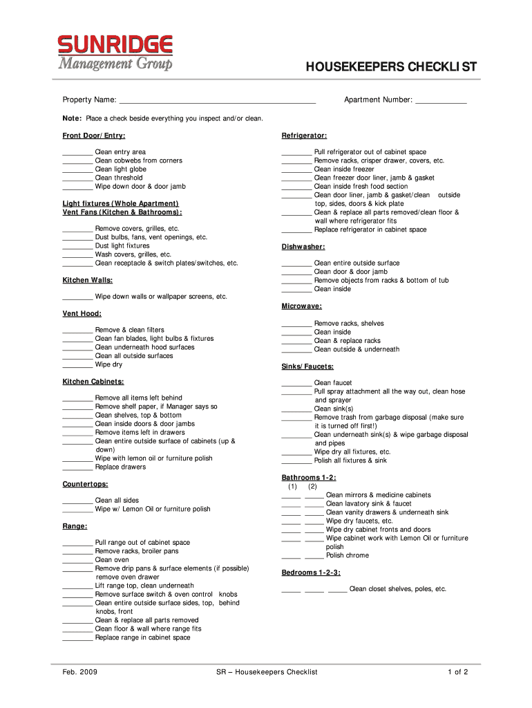 Hotel Housekeeping Checklist