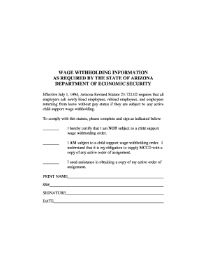 Arizona Child Support Wage Withholding Form