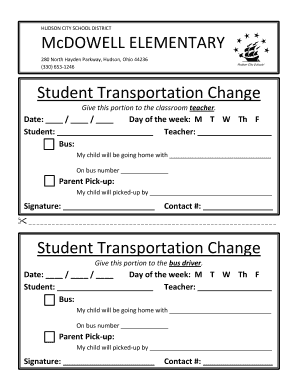Student Transportation Change Form