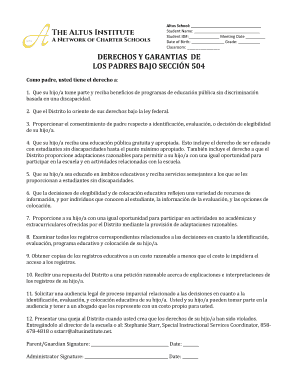 Formulario de Derechos y Garantías de los Padres bajo Sección 504