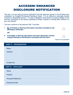 AccessNI Enhanced Disclosure Notification