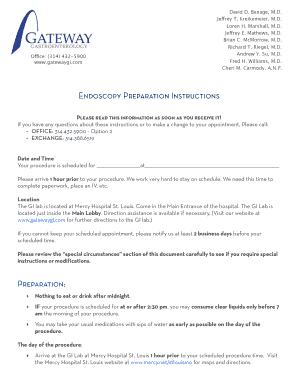 Endoscopy Preparation Instructions