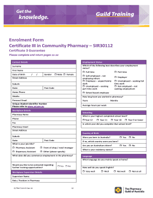 Certificate III in Community Pharmacy Enrolment Form