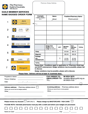 Pharmacy Guild Name Badges Order Form
