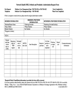 Network Health DME Authorization Request Form