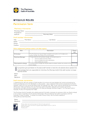 Pharmacy Staff Role Permission Form