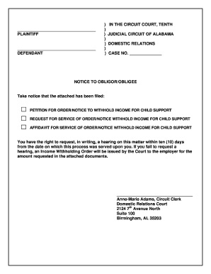 Notice to Obligor/Obligee for Child Support Income Withholding