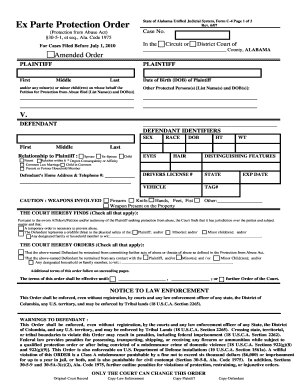 Alabama Ex Parte Protection Order