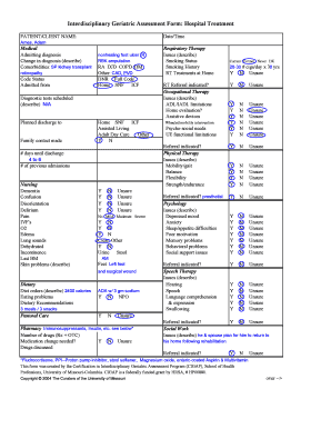 Interdisciplinary Geriatric Assessment Form
