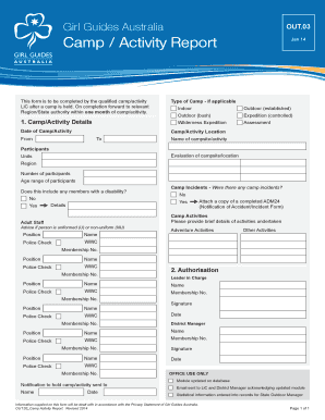 Girl Guides Australia Camp Activity Report