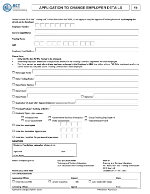 Application to Change Employer Details F8