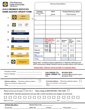 Pharmacy Guild Name Badges Order Form