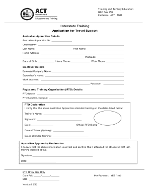 Interstate Training Travel Support Application