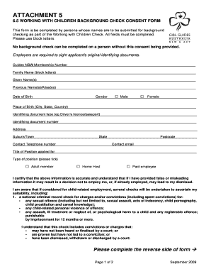 Working with Children Background Check Consent Form