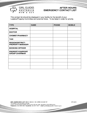 Emergency Contact List Template