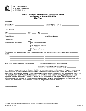UNC-CH Graduate Student Health Insurance Eligibility Verification