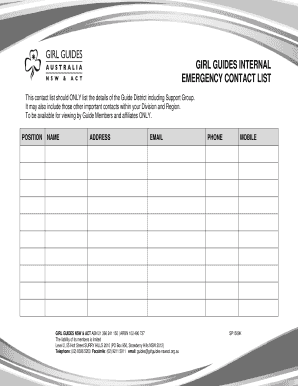 Girl Guides Emergency Contact List