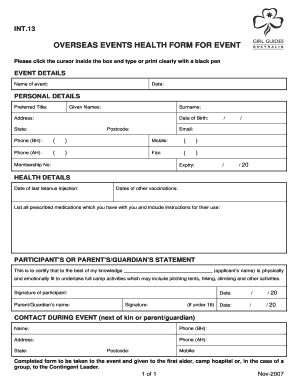 Overseas Events Health Form
