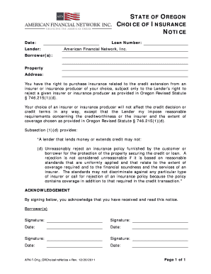 Oregon Choice of Insurance Notice