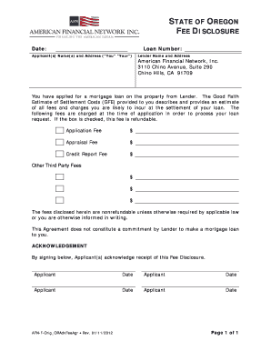 Oregon Mortgage Loan Fee Disclosure