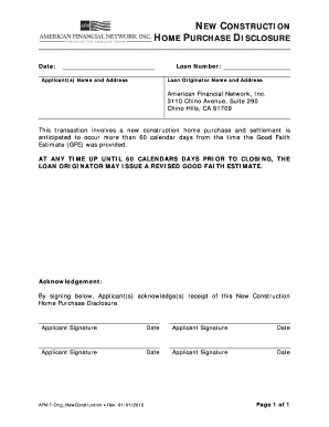 New Construction Home Purchase Disclosure