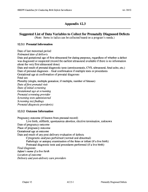 Prenatally Diagnosed Defects Data Collection Form