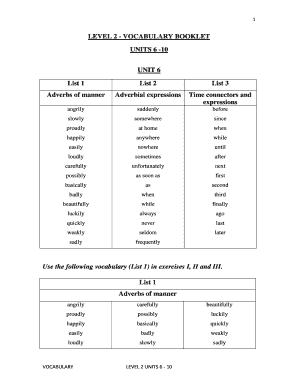 Vocabulary Booklet Level 2 Units 6-10