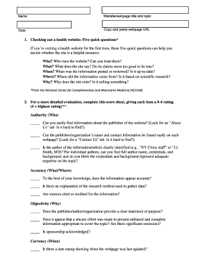 Health Website Evaluation Form