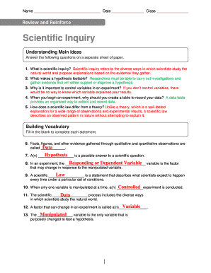 Scientific Inquiry Worksheet