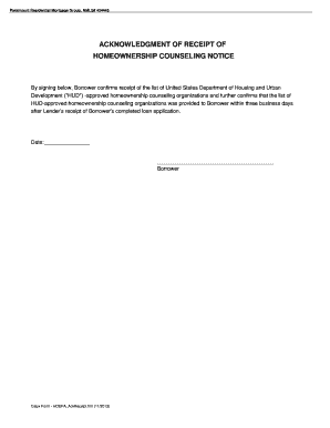 Acknowledgment of Receipt of Homeownership Counseling Notice