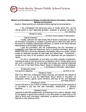 Affidavit and Permission to Release Confidential School Information